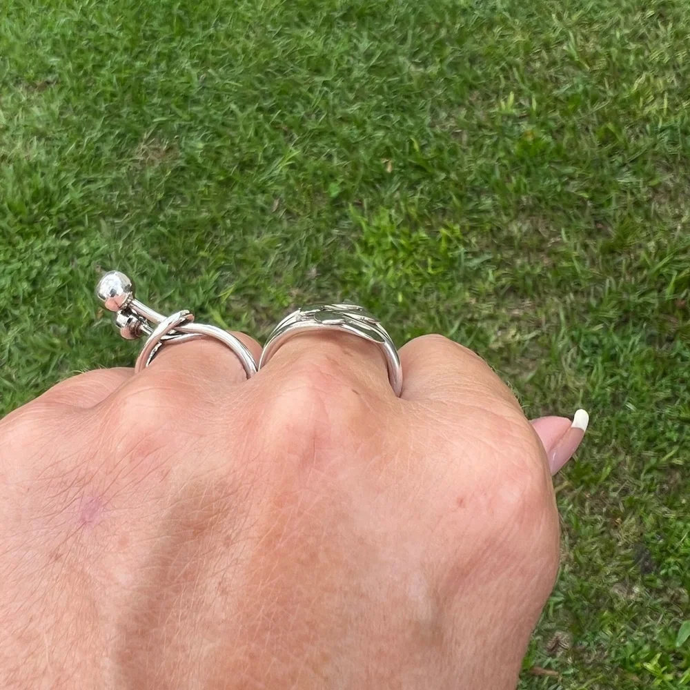 Sterling Silver MEXICO Freeform Weave Tapered Three Layered Band Ring - Picture 15 of 17